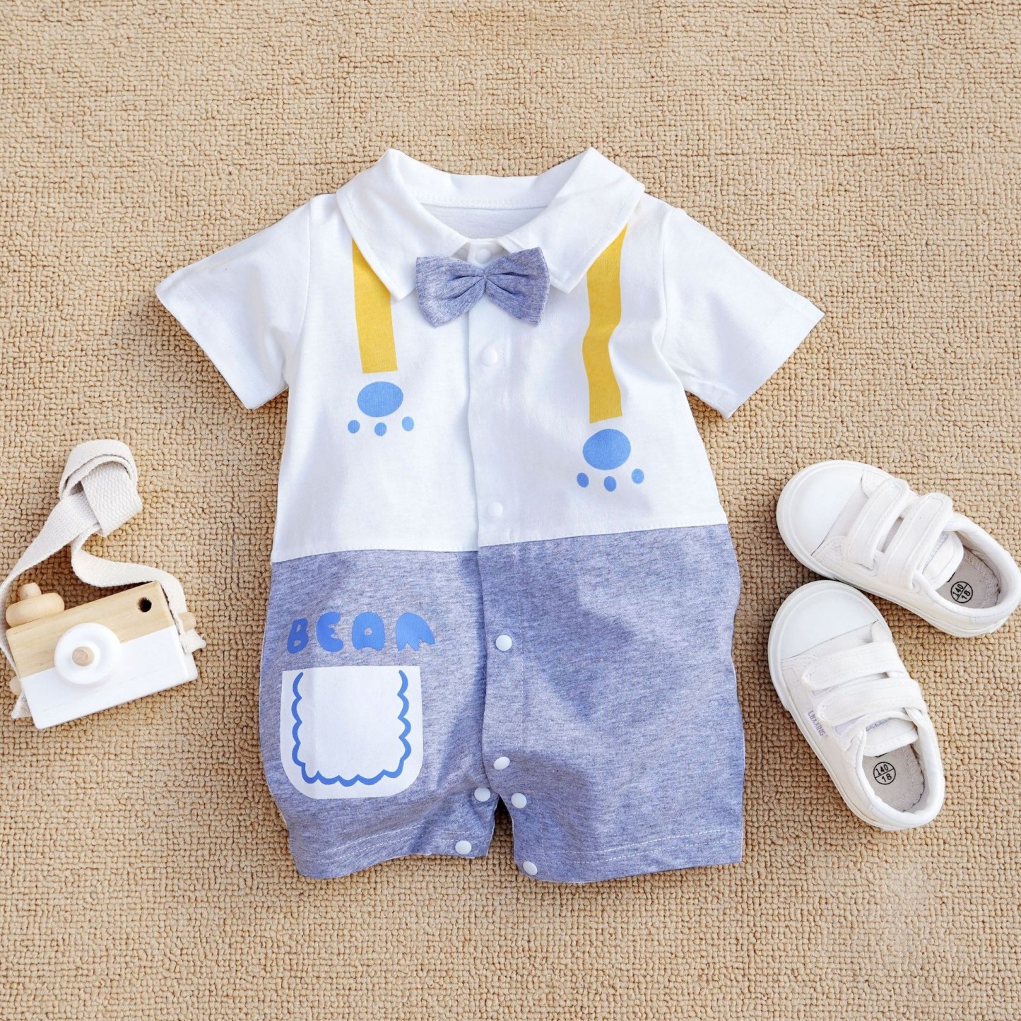 Baby Boy Paw Letter Suspenders Jumpsuits