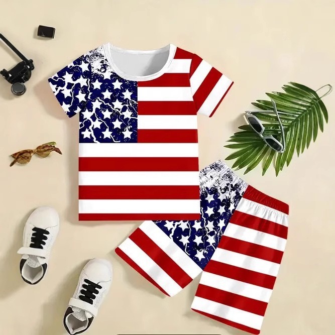2pcs Toddler Boys American Flag Tank Tops & Shorts