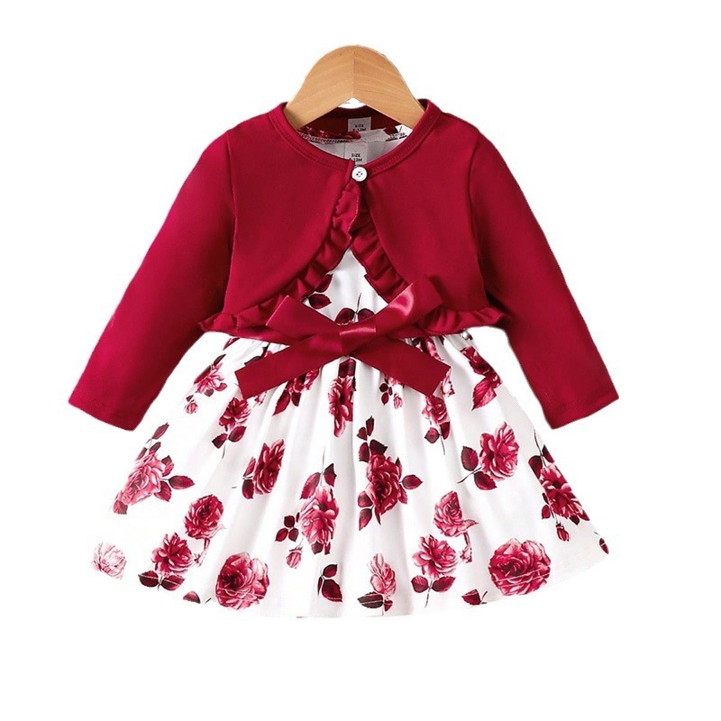 2pcs Baby Girls Rose Print A-line Dress