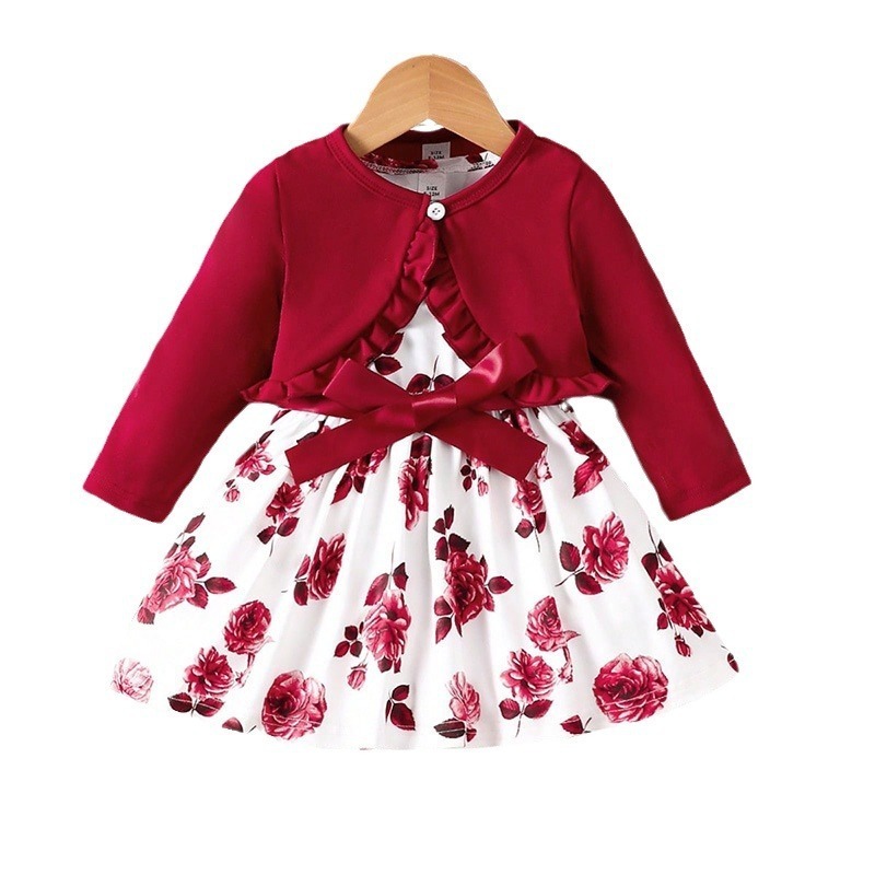 2pcs Baby Girls Rose Print A-line Dress