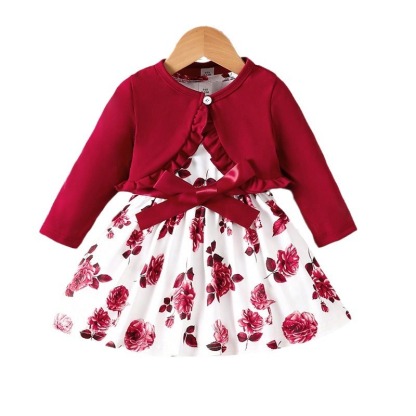 2pcs Baby Girls Rose Print A-line Dress