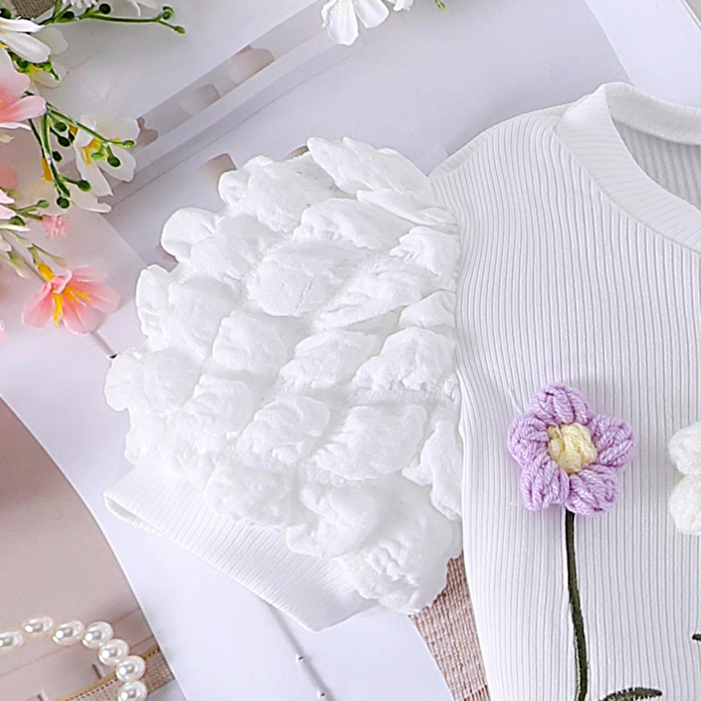 2pcs Toddler Girls Puff-Sleeve Floral Blouse Set