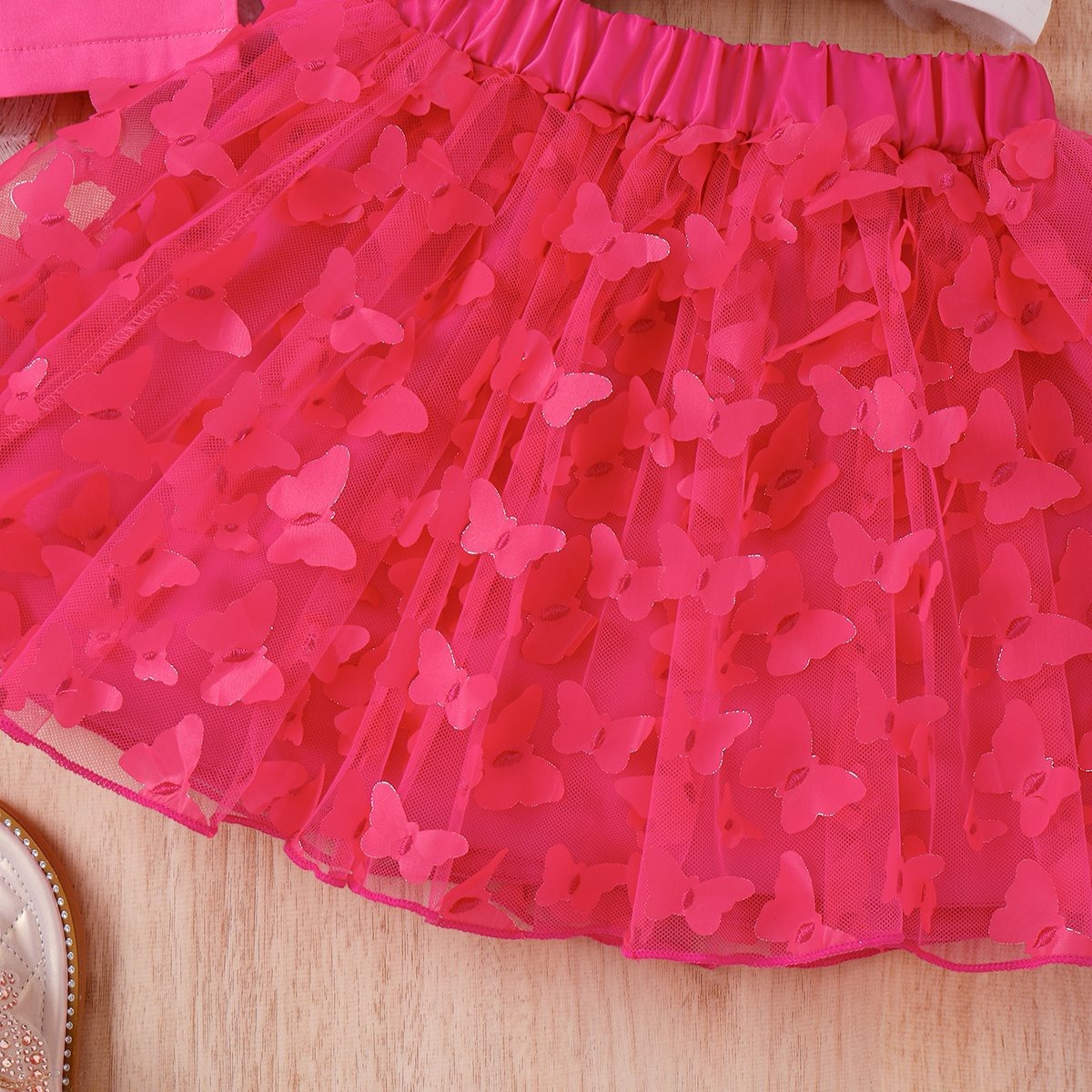 4pcs Toddler Girls Notched Lapel Blazer And Bow Tulle Skirt Outfit