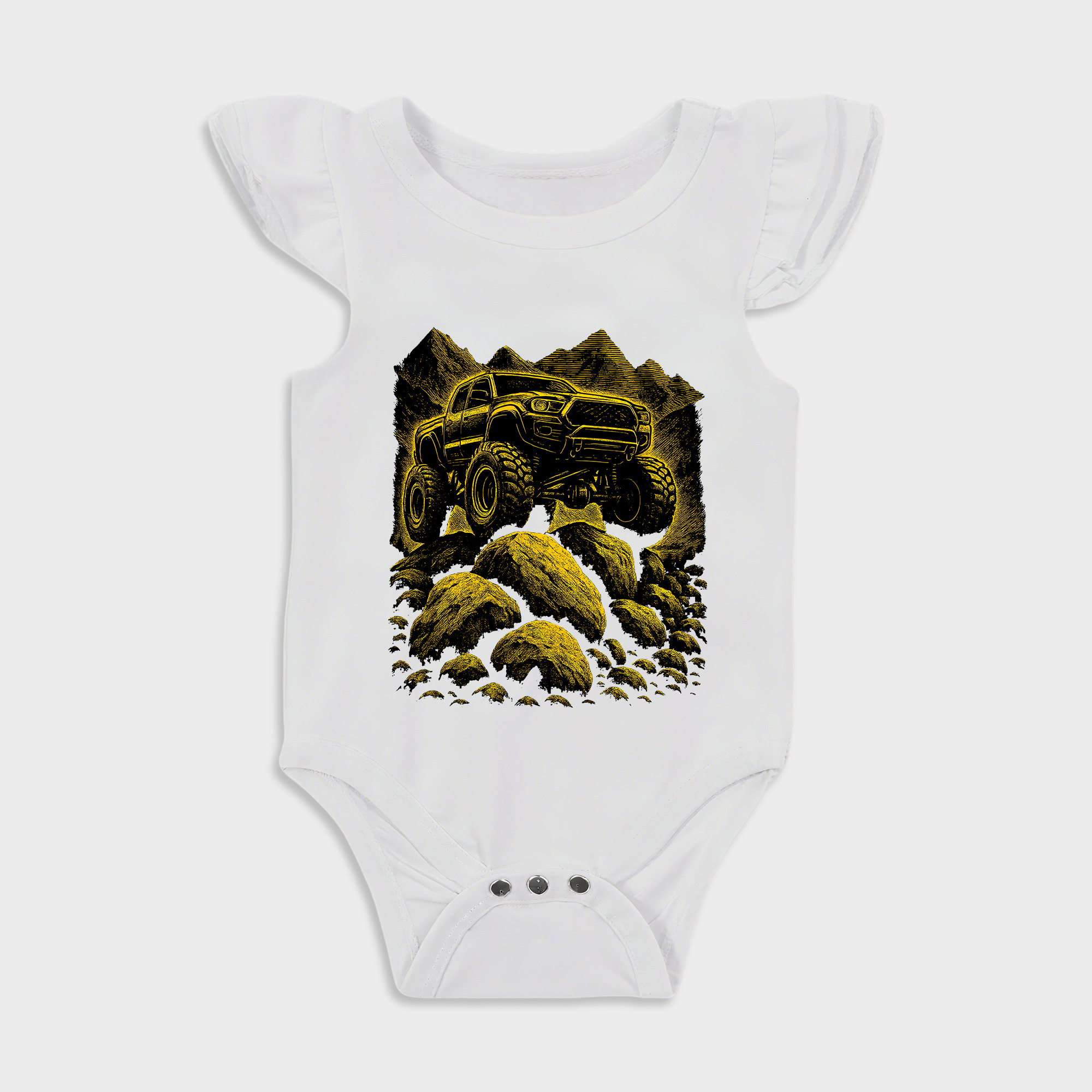 Baby romper - Off road Vehicle-Ruffled Triangle Romper White