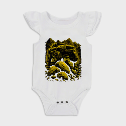 Baby romper - Off road Vehicle-Ruffled Triangle Romper White