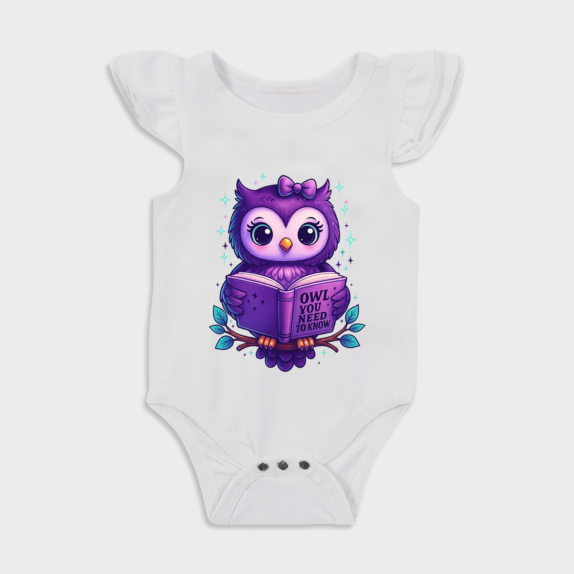 Owl Reading Ruffled Triangle Onesies in White Baby onesies
