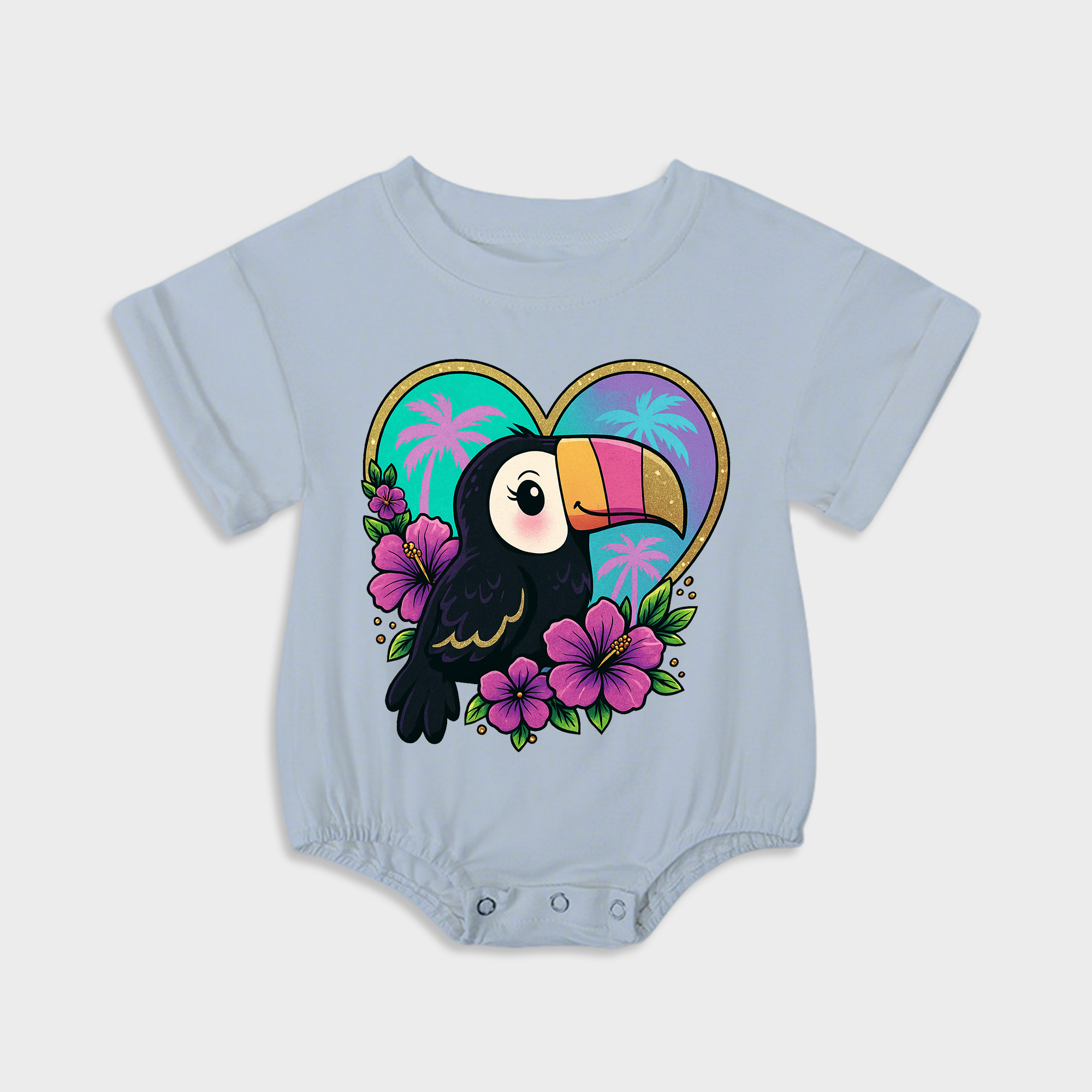 baby onesies - parrot short-sleeved triangle onesies light steel blue