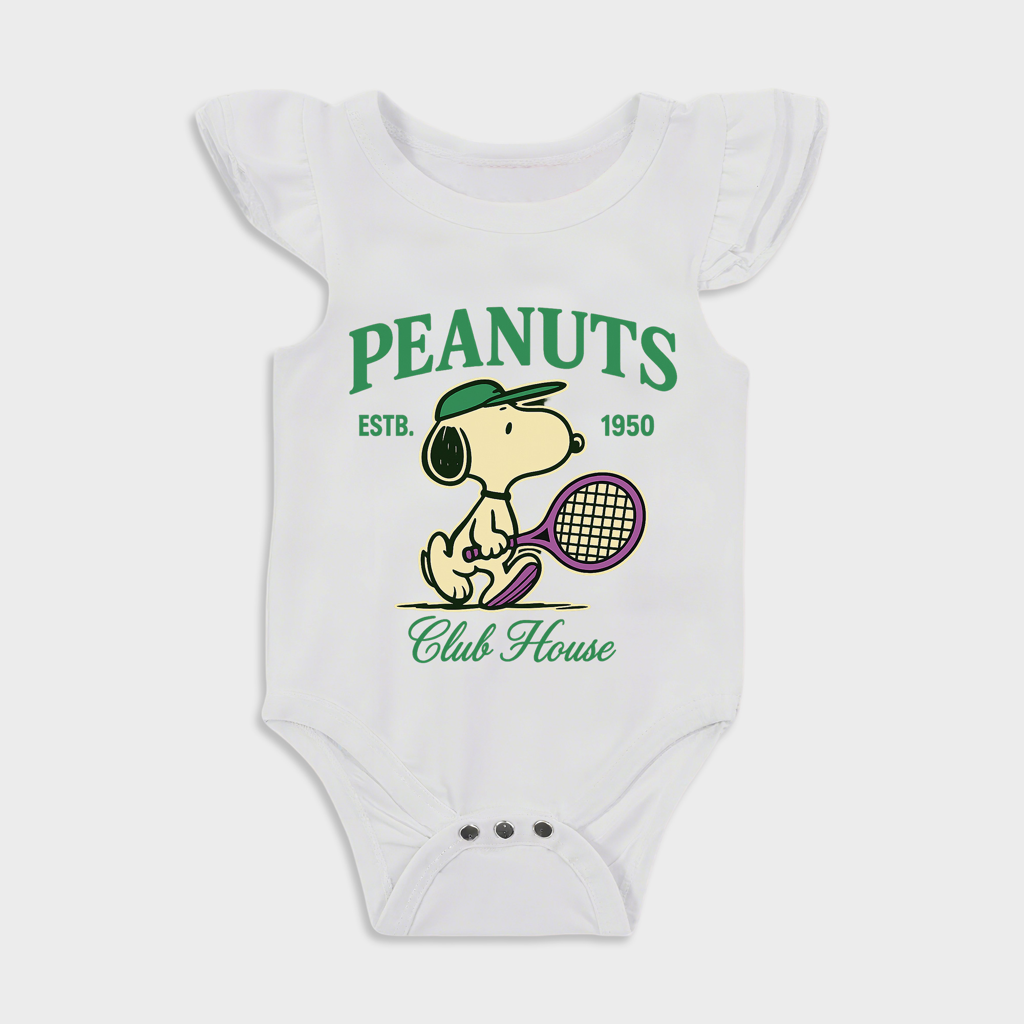 Baby romper with Peanuts Tie Front design in White