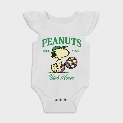 Baby romper with Peanuts Tie Front design in White