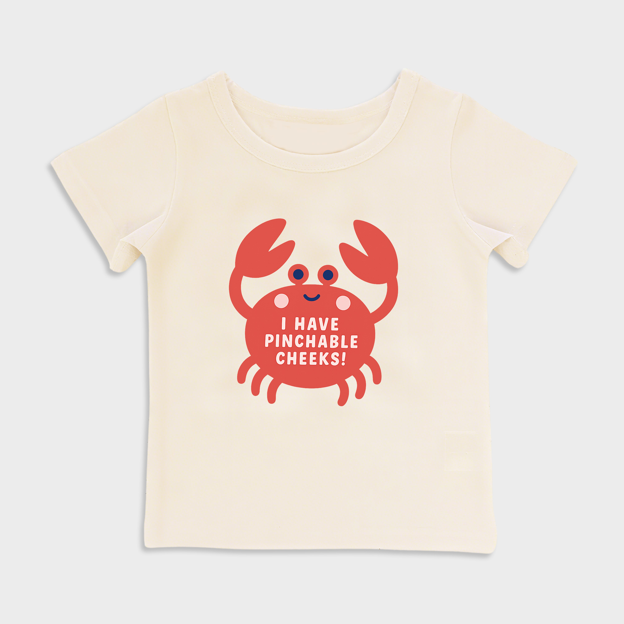 baby shirts pinchable cheeks crab kids' t shirt, toddler top beige