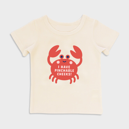 baby shirts pinchable cheeks crab kids' t shirt, toddler top beige