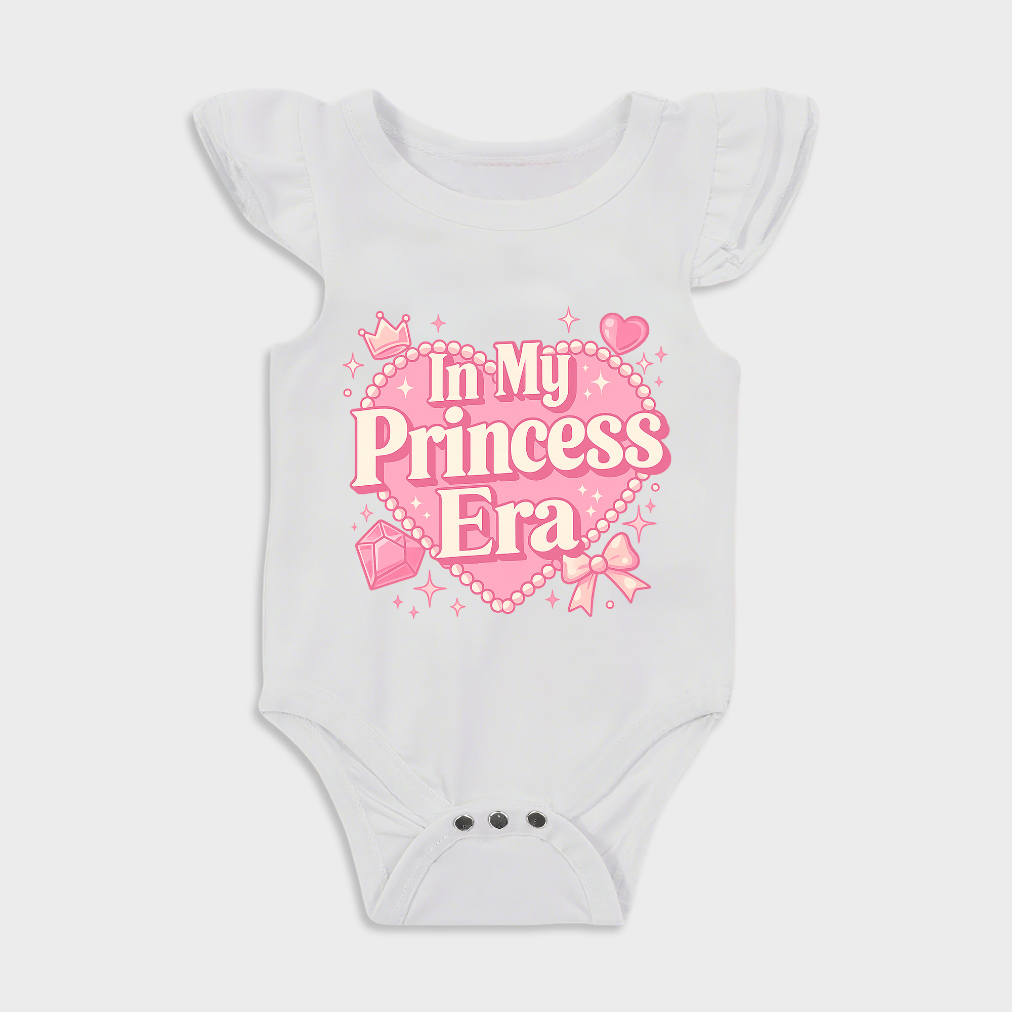 Princess Era Ruffled Triangle Onesies in White Baby onesies