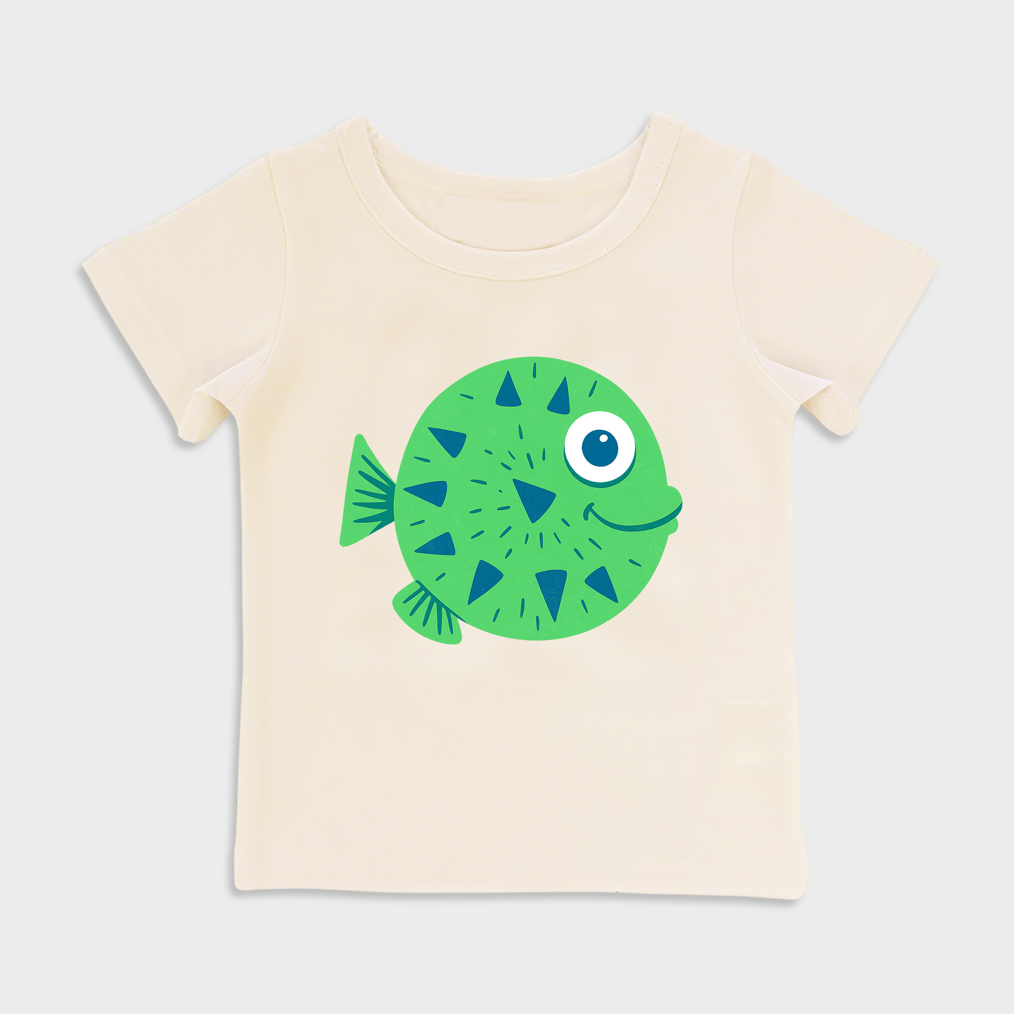 Pufferfish design Baby shirt in Beige