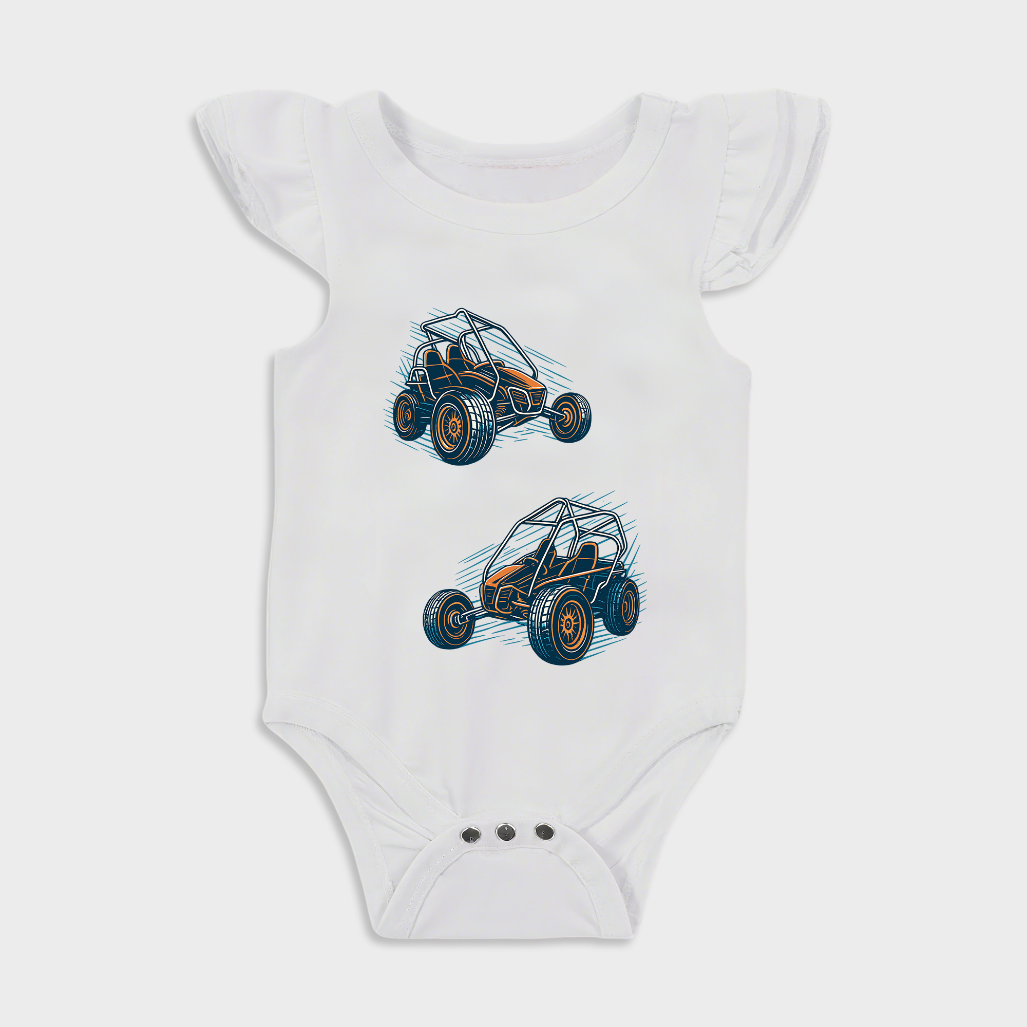 Baby romper - Race Car Ruffled Triangle Romper White
