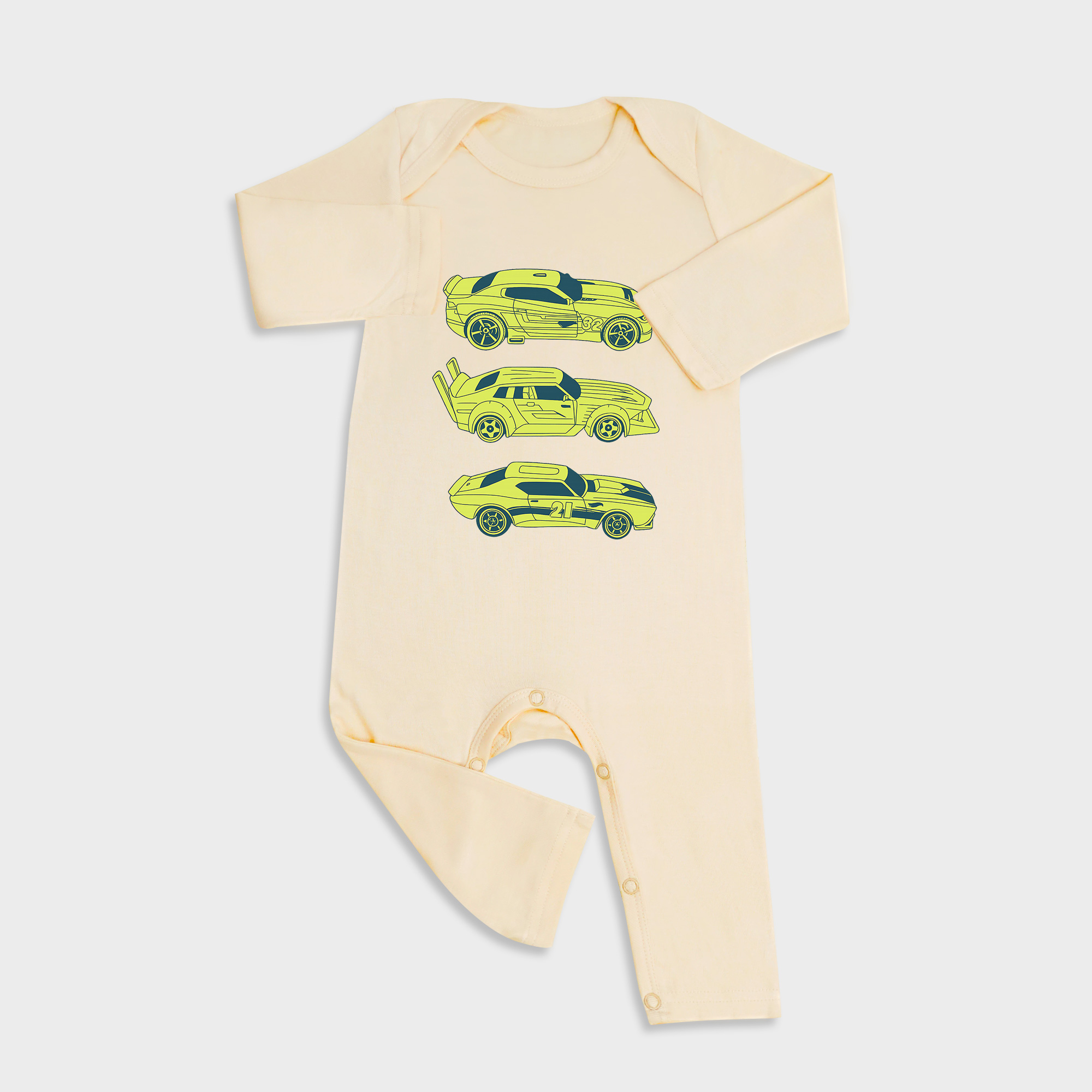 Racing Car Long Sleeve &Long Leg Jumpsuit Light Yellow