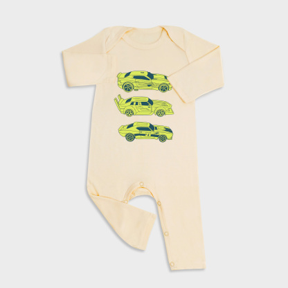 Racing Car Long Sleeve &Long Leg Jumpsuit Light Yellow