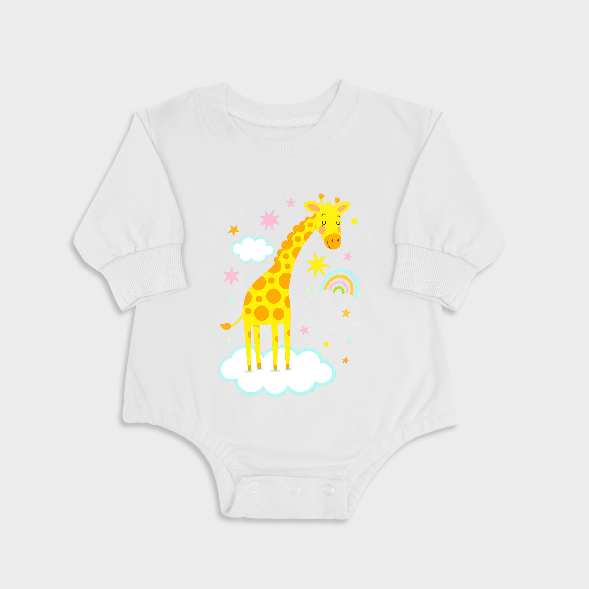 Rainbow Giraffe White long-sleeved triangle baby onesies