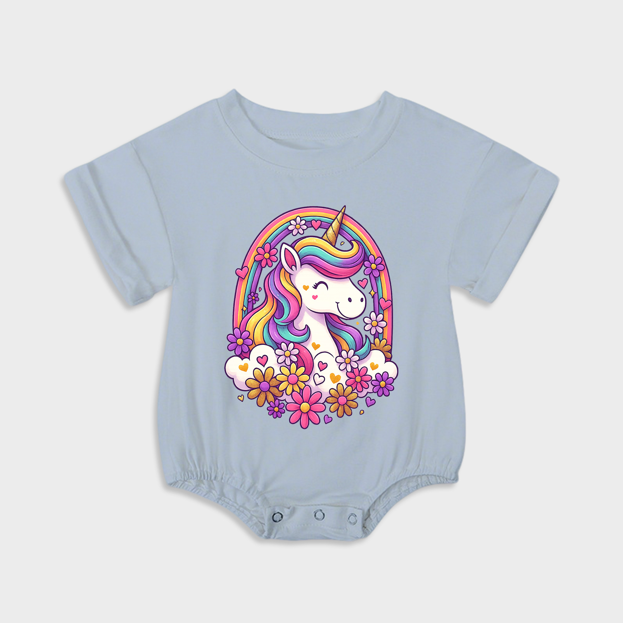 baby onesies - rainbow unicorn short-sleeved triangle onesies light steel blue