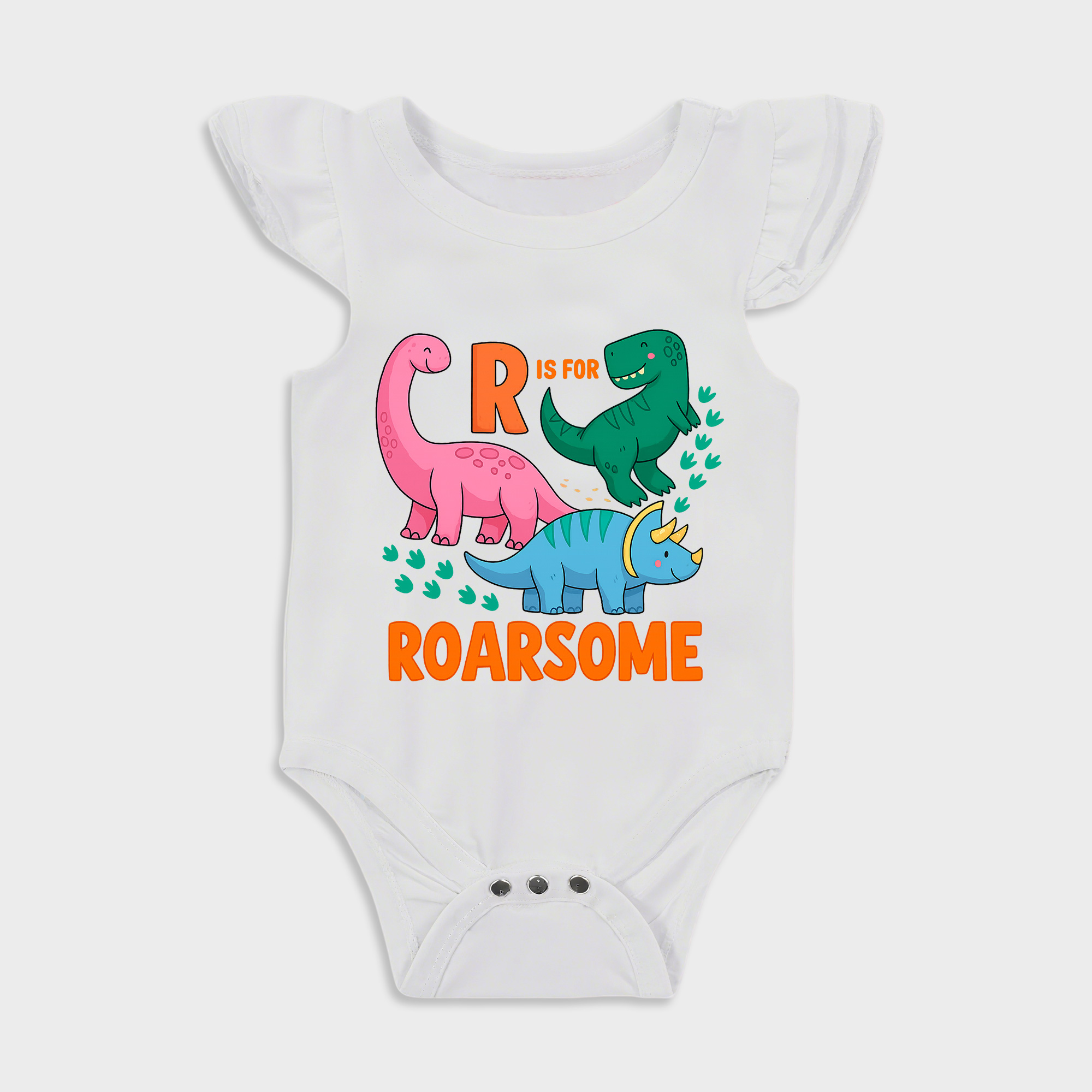Roarsome Ruffled Triangle Onesies in White Baby onesies