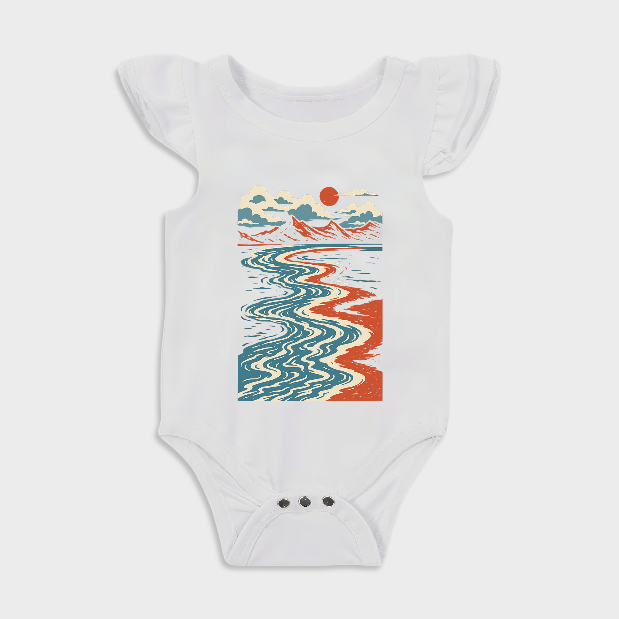 Baby romper - Scenic Beach Ruffled Triangle Romper White