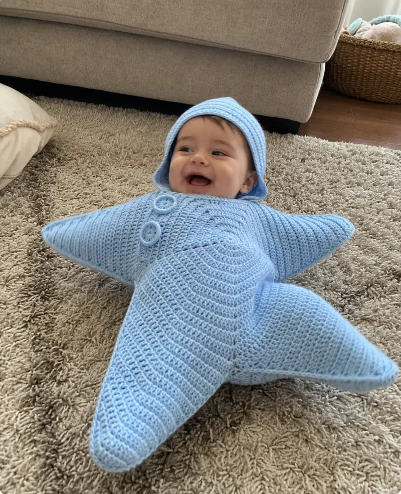 Knitted Starfish Hooded Baby Wrap Outfit