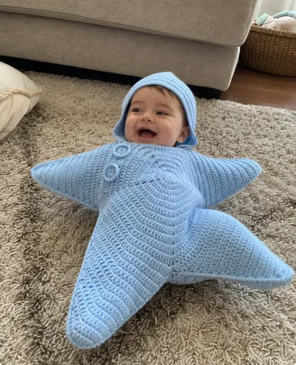 Knitted Starfish Hooded Baby Wrap Outfit
