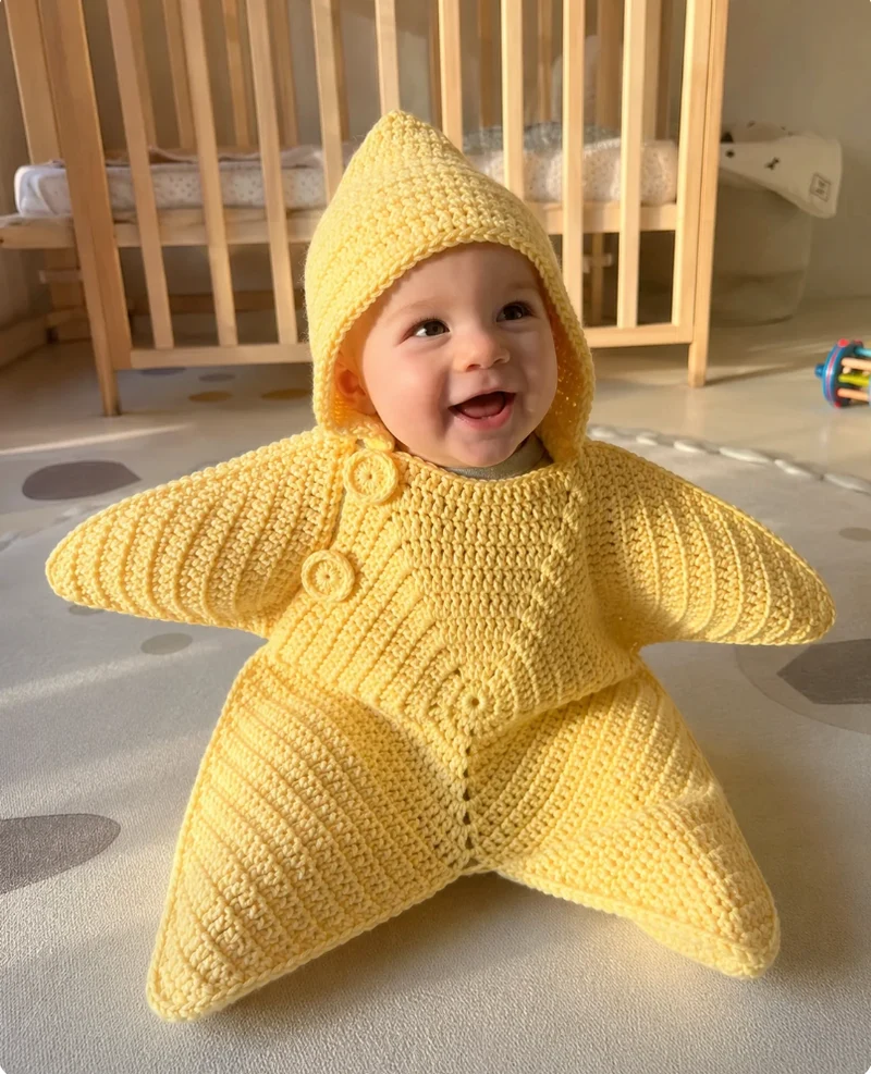 Knitted Starfish Hooded Baby Wrap Outfit