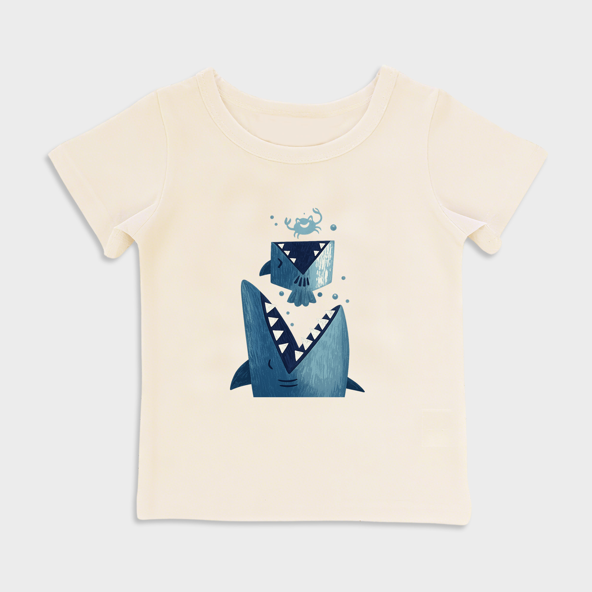 baby shirts Shark Print_1-Kids' T-Shirt, Toddler Top Beige