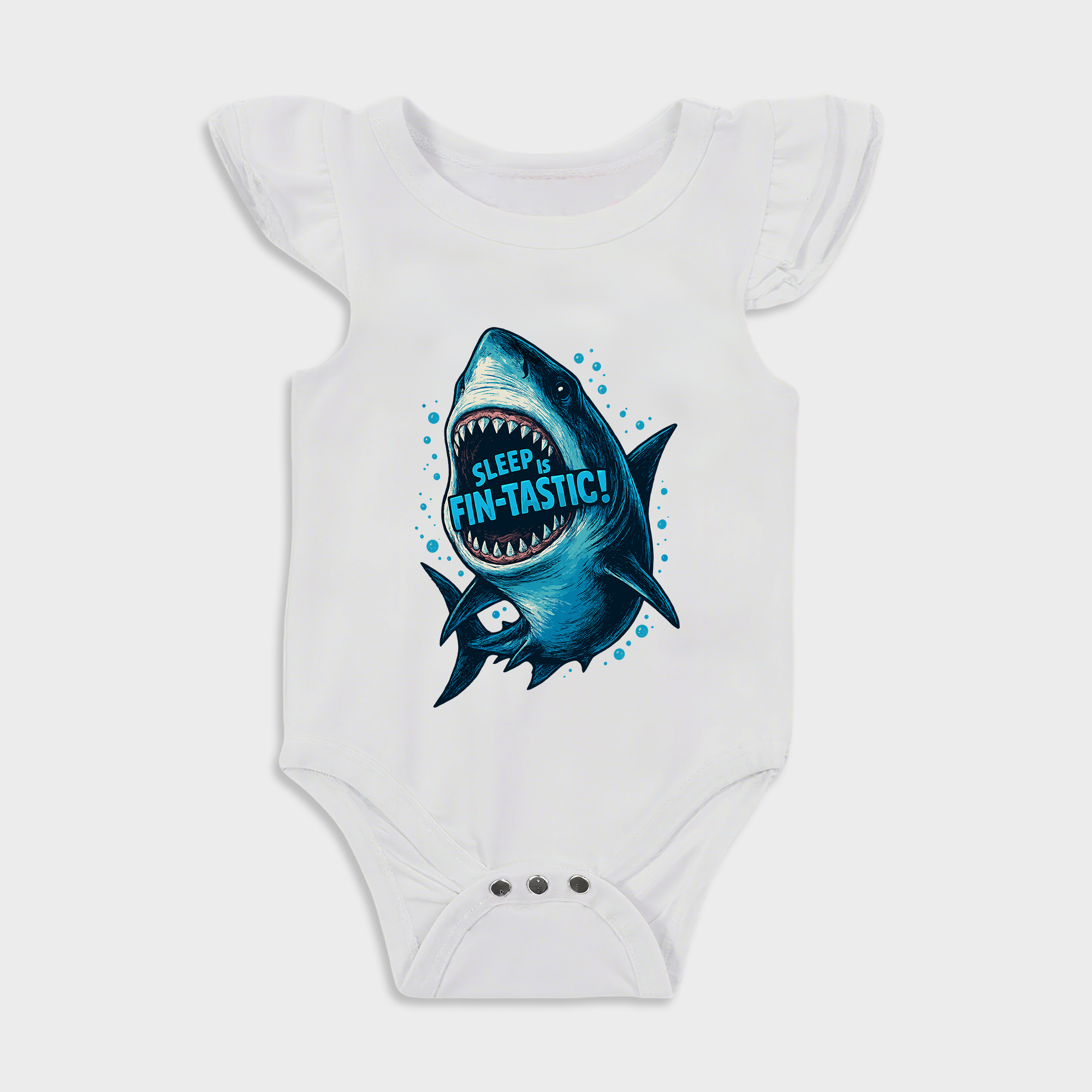 Baby romper - Shark Print Ruffled Triangle Romper White