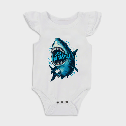 Baby romper - Shark Print Ruffled Triangle Romper White