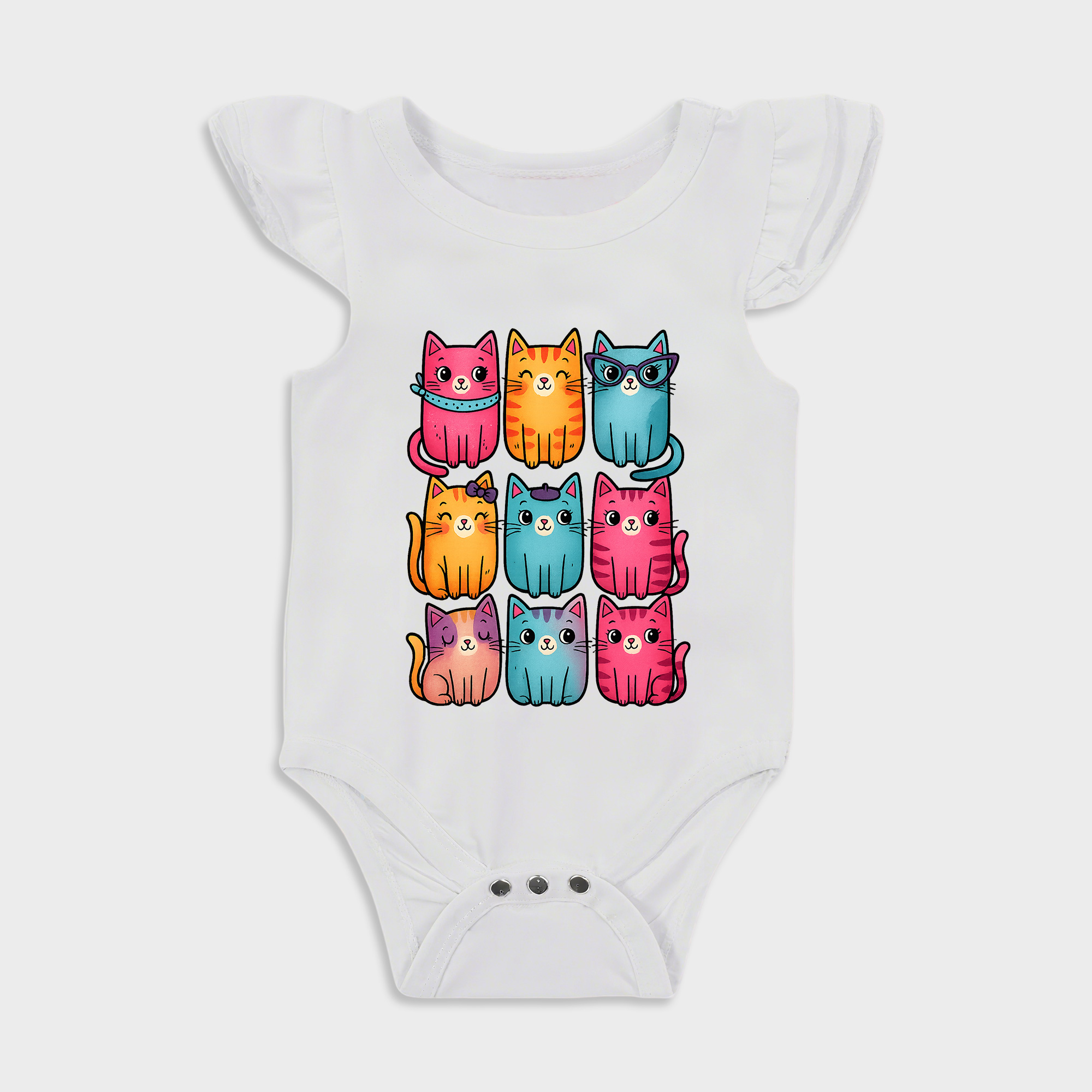 Six Cat Ruffled Triangle Onesies in White Baby onesies