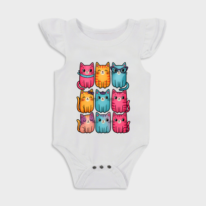 Six Cat Ruffled Triangle Onesies in White Baby onesies