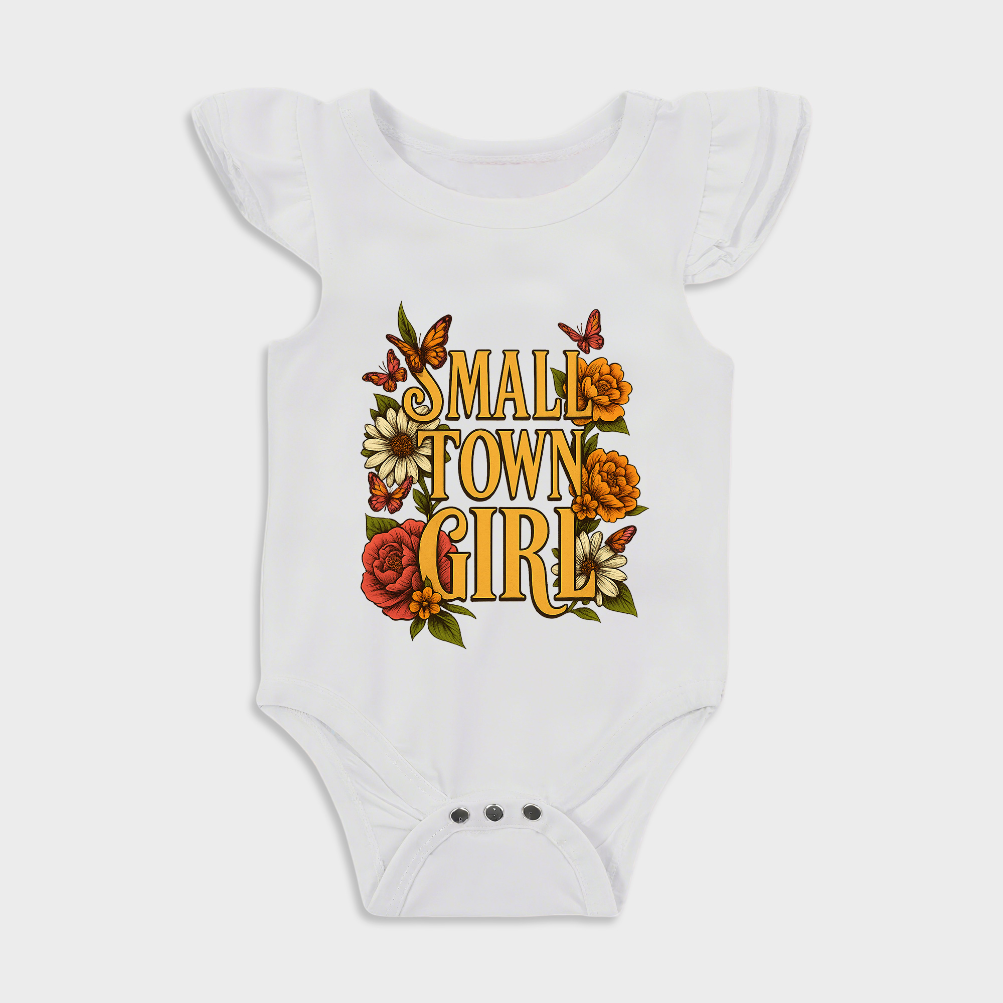Small Town Girl Ruffled Triangle Onesies in White Baby onesies