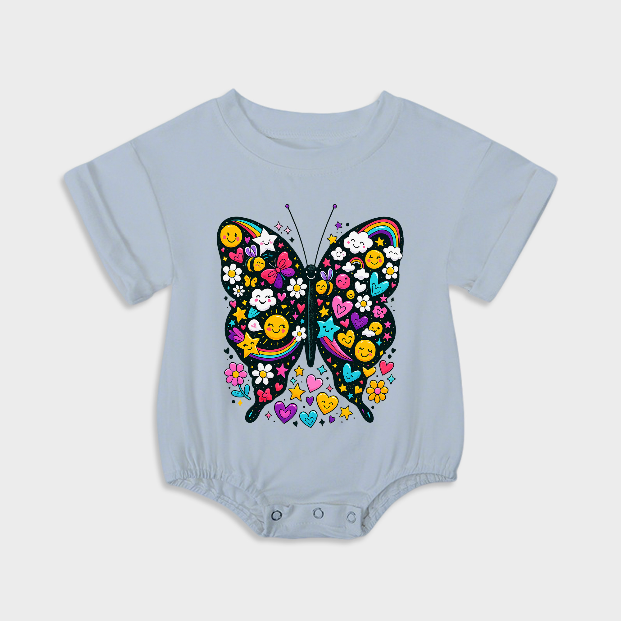 baby onesies - smiley butterfly short-sleeved triangle onesies light steel blue