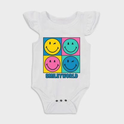Baby romper with Smileyworld Colorful design in White