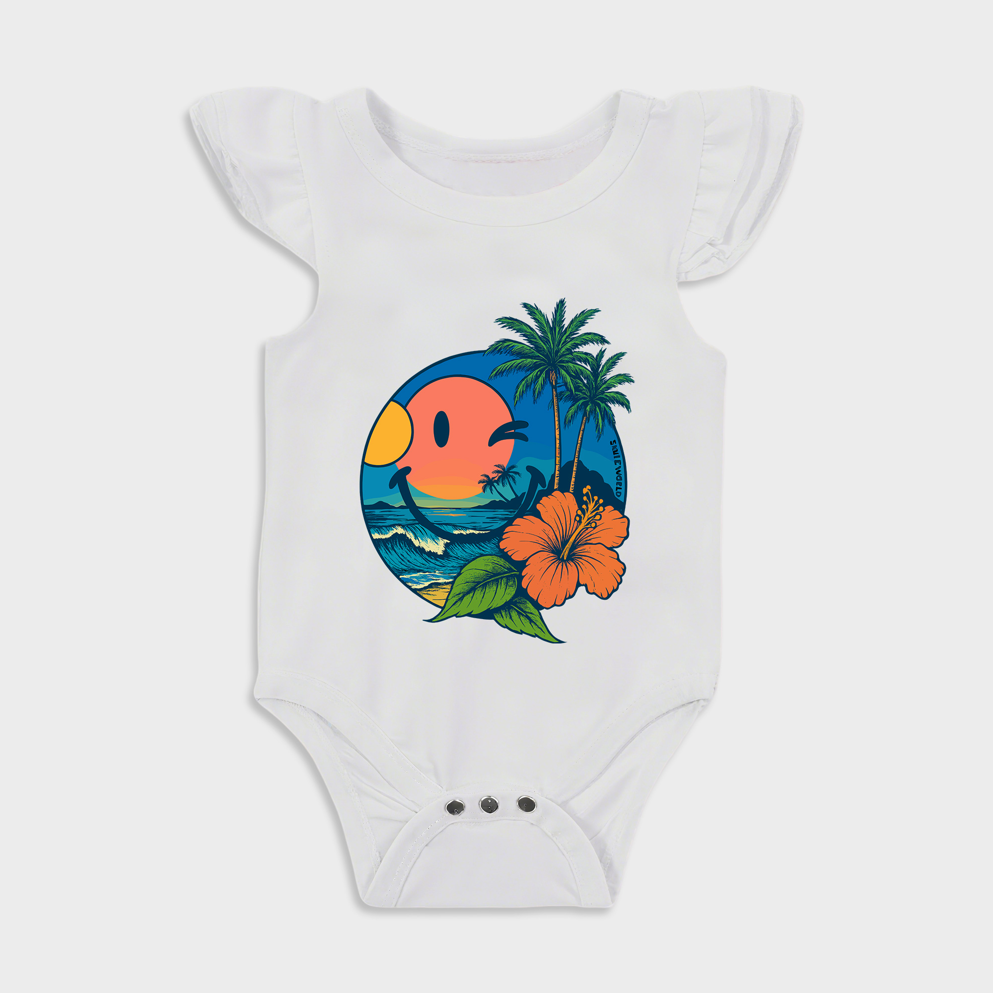 Baby romper with Smileyworld & Sea design in White