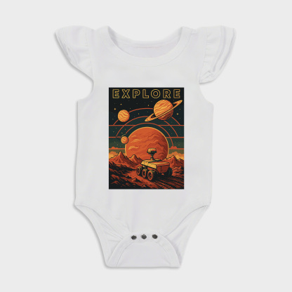 Baby romper - Space Exploration Ruffled Triangle Romper White