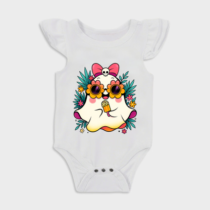 Summerween Ghost Flowers Ruffled Triangle Onesies in White Baby onesies
