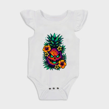 Summerween Skull Pineapple Ruffled Triangle Onesies in White Baby onesies