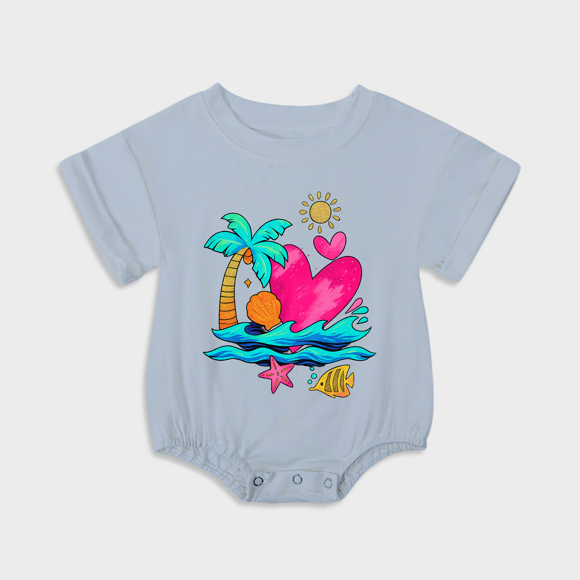 baby onesies - sunny summer beach short-sleeved triangle onesies light steel blue