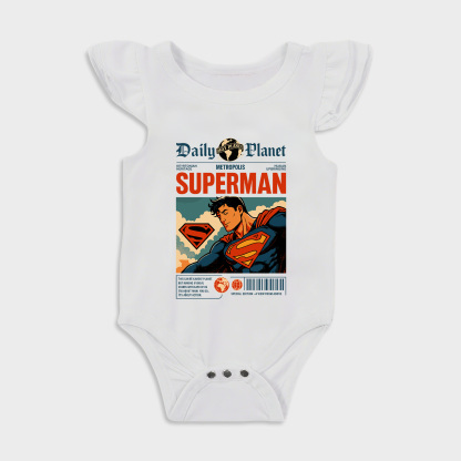Baby romper - Super Man Newspaper-Ruffled Triangle Romper White