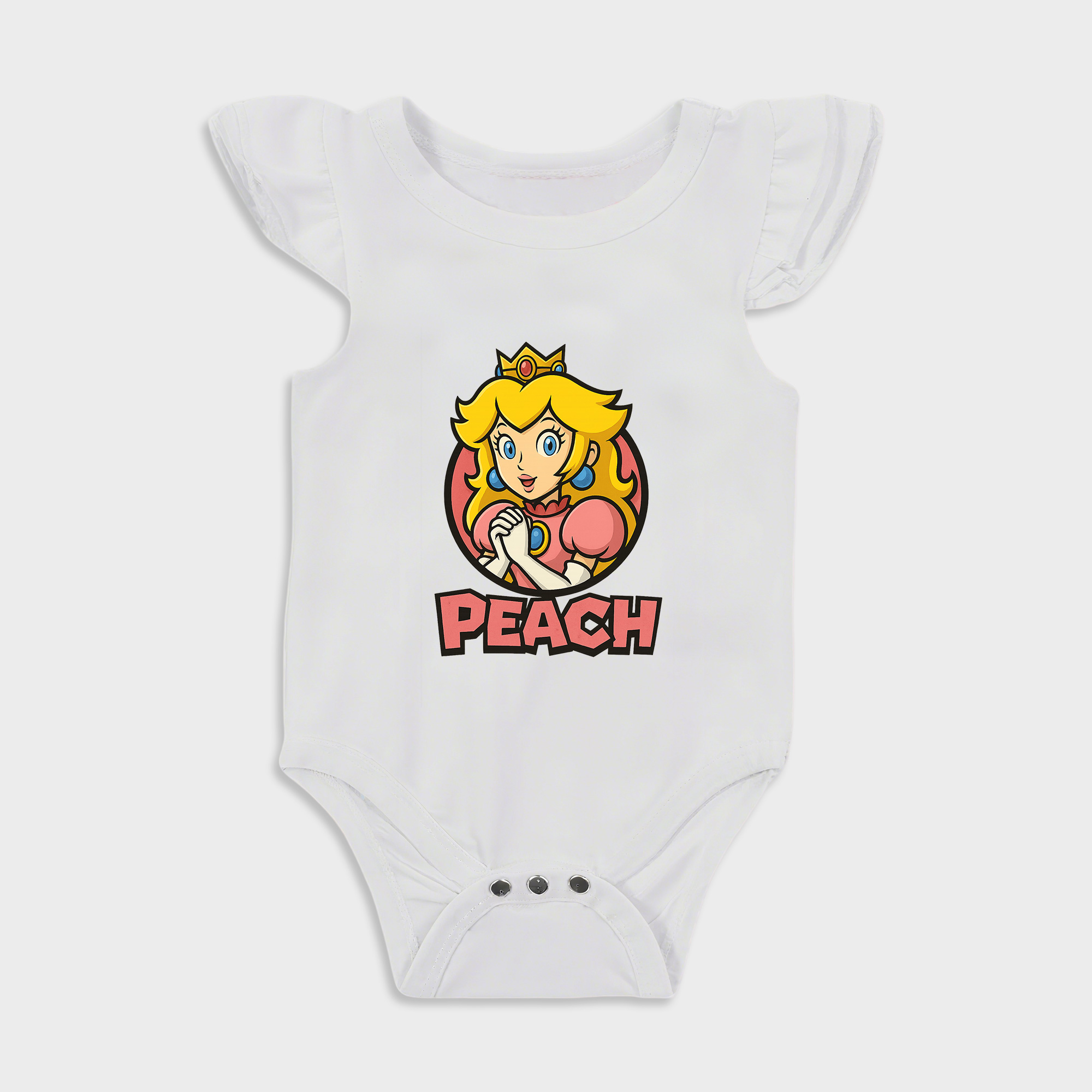 Baby romper with Super Mario Bros Princess Peach design in White