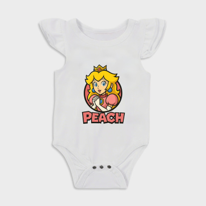 Baby romper with Super Mario Bros Princess Peach design in White