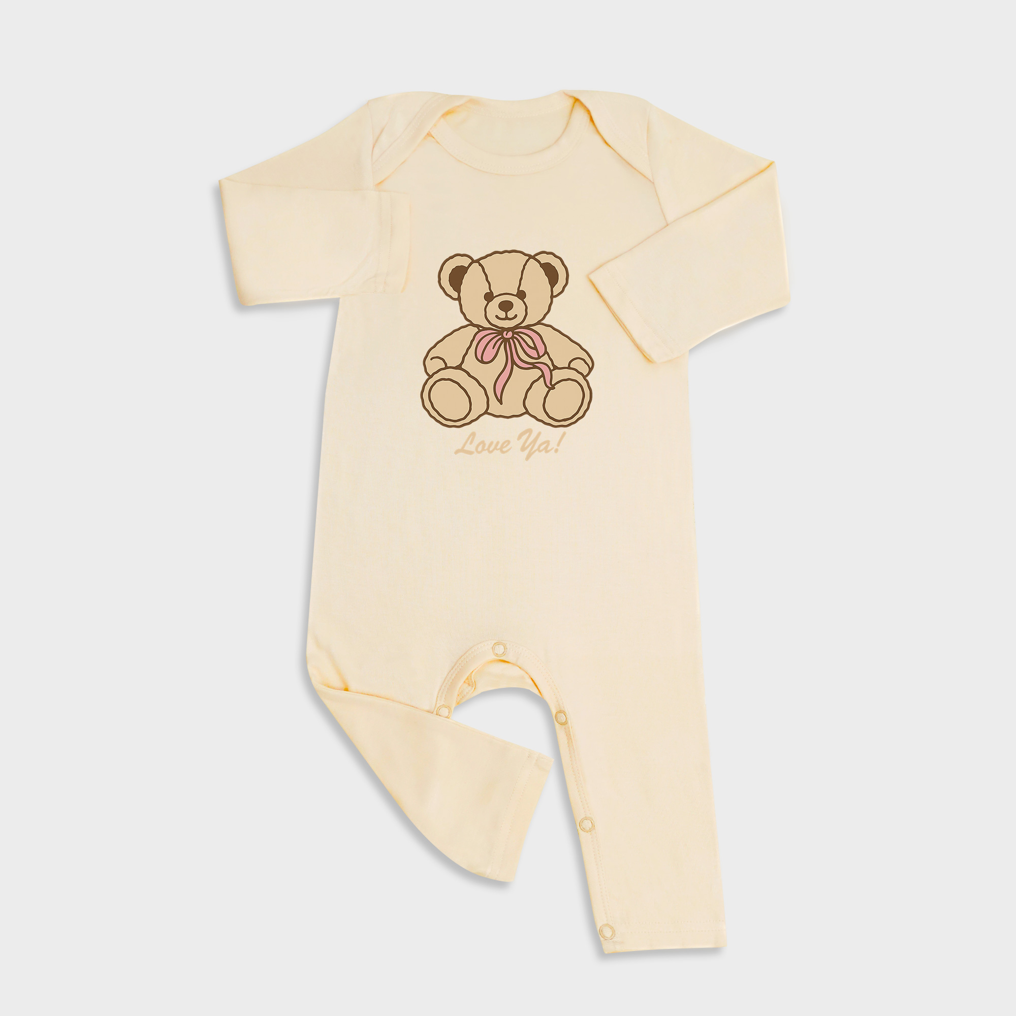 Baby romper featuring Teddy Bear design in Light Yellow