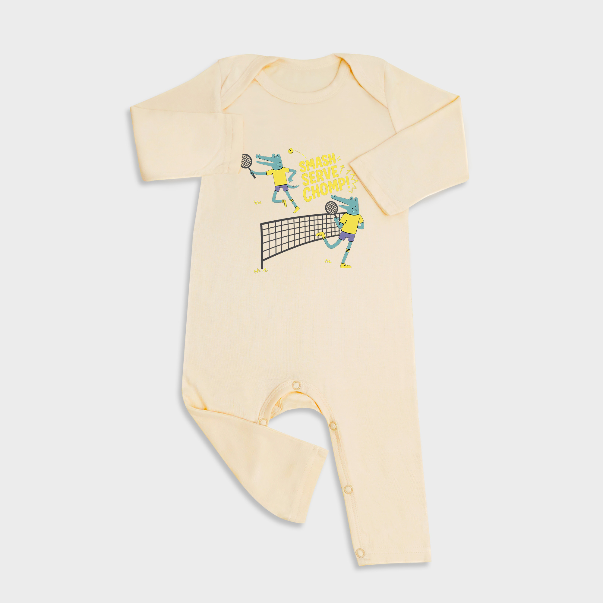 Baby romper featuring Tennis design in Light Yellow