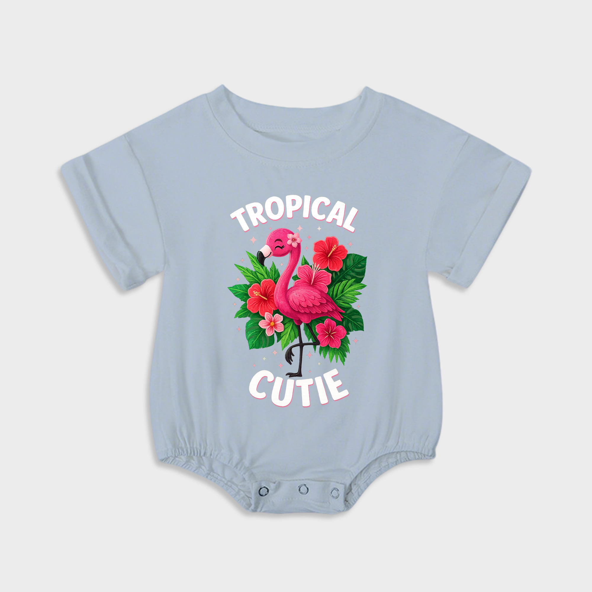 baby onesies - tropical cutie short-sleeved triangle onesies light steel blue