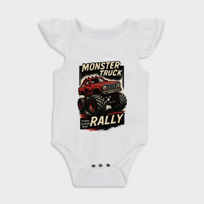 Baby romper - Truck Ruffled Triangle Romper White