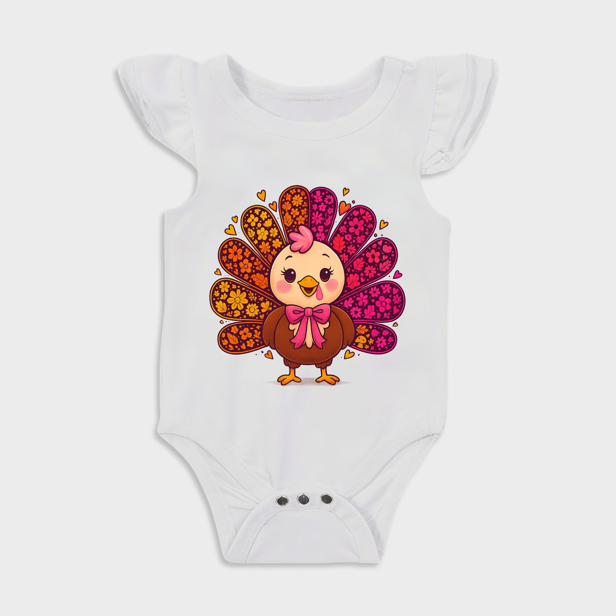 Turkey Ruffled Triangle Onesies in White Baby onesies