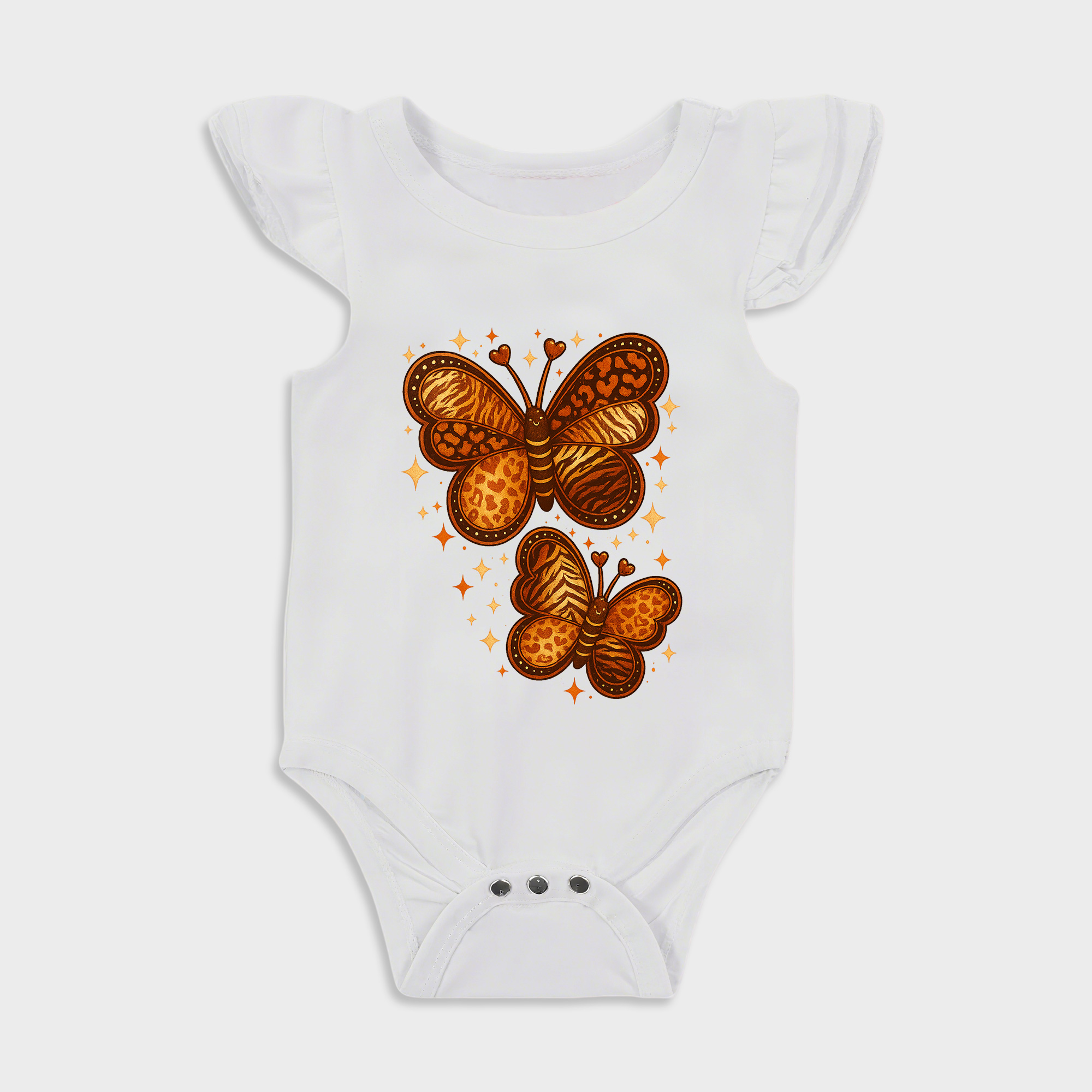 Two Butterflies Ruffled Triangle Onesies in White Baby onesies
