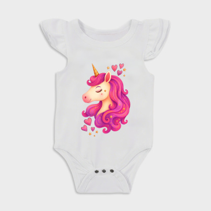 Unicorn Heart Ruffled Triangle Onesies in White Baby onesies